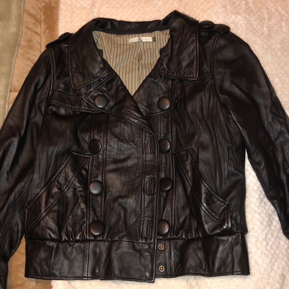 Dark brown real lamb’s leather jacket, size L